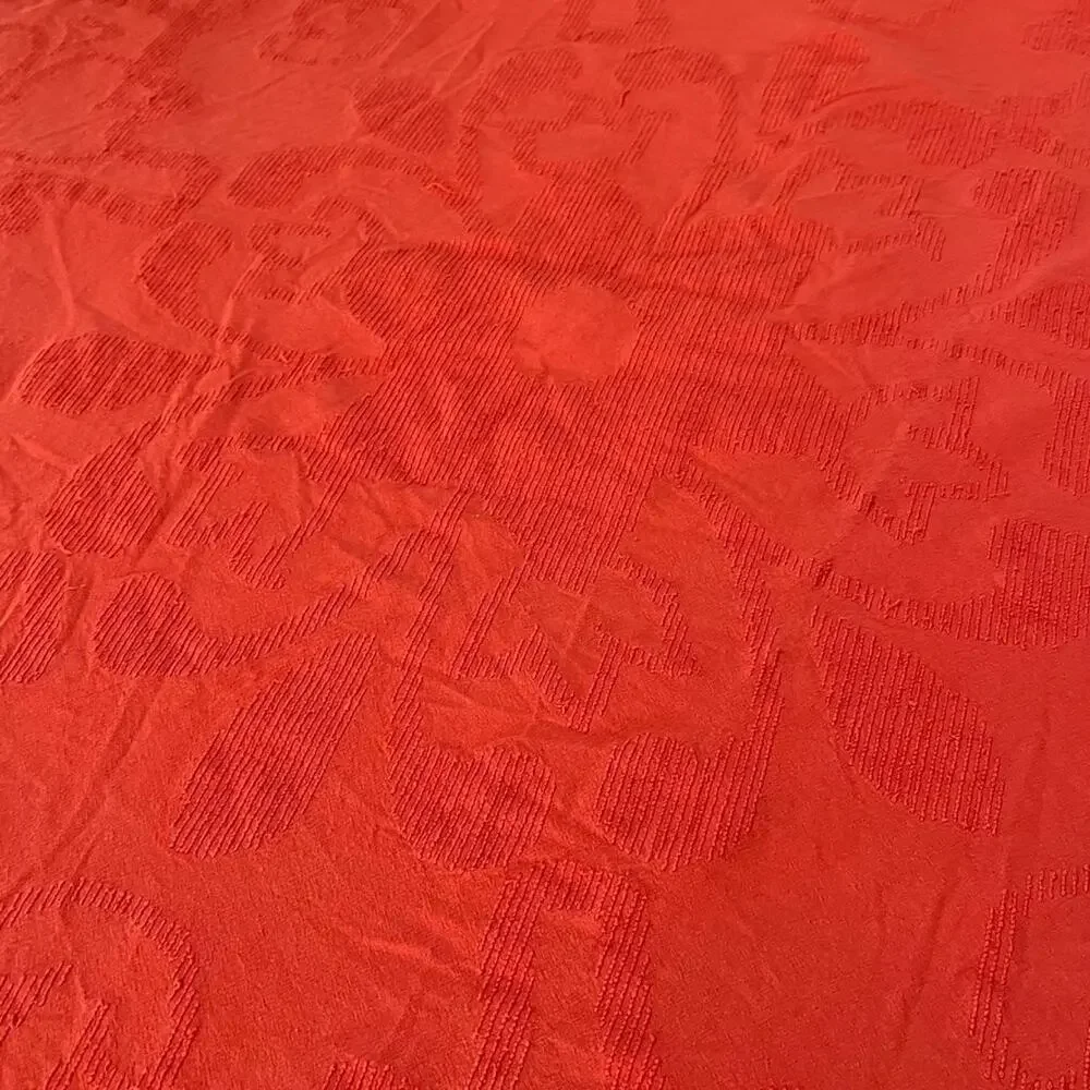 Vintage Red Cotton Chenille Queen Bedspread Floral Tufted Embroidered Design